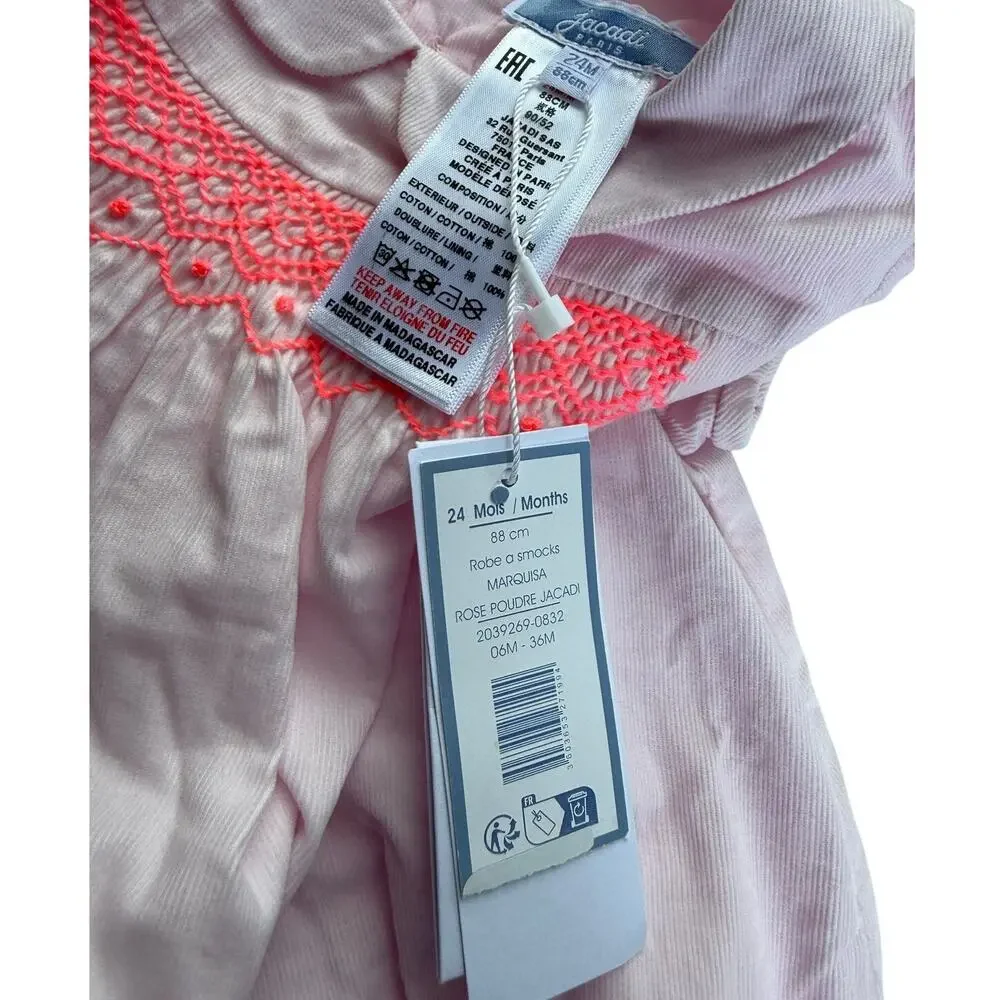 NWT Jacadi Paris Girls Smocked Dress in Pale Pink Size 24 months